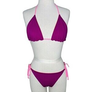 Victoria's Secret Bikini sz M * Side Tie Bottom Triangle Top Purple Orange Pink